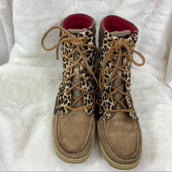 Sperry Top-sider Hikerfish Women's Brown Leopard Ankle BOOTS. Size 8M - Picture 4 of 13